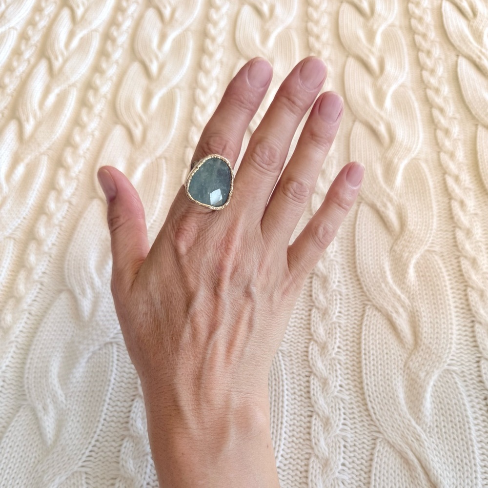 Aquamarine 24k Goldplated Ring, Adjustable size